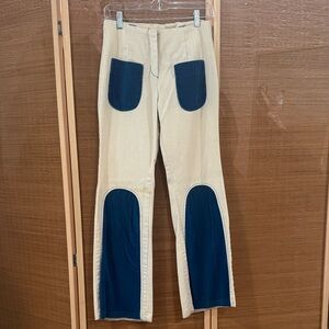 Vintage Beige and Blue corduroy Patchwork Pants flares